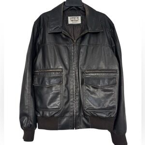 Vintage Leather Style Bomber Jacket Levis Motorcycle Distressed Brown Size XL
